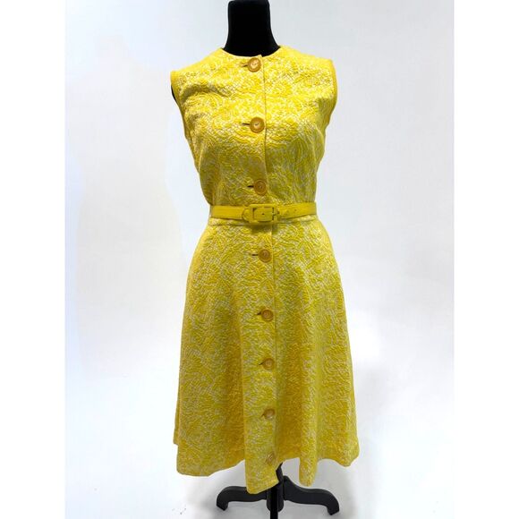 Nelly DeGrab Dresses & Skirts - Nelly DeGrab NY vintage 60s yellow woven a-line knee length dress with belt